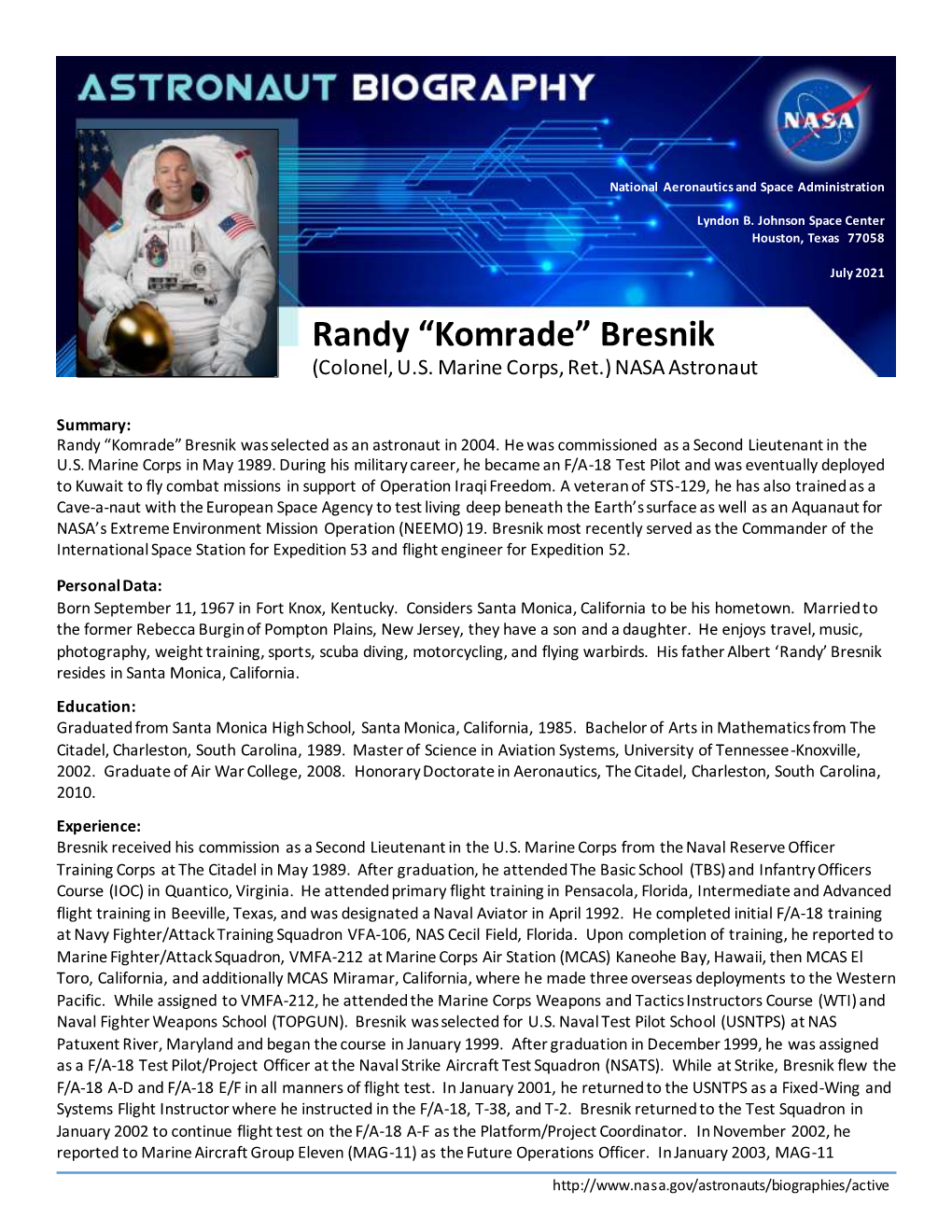 Randy “Komrade” Bresnik (Colonel, U.S