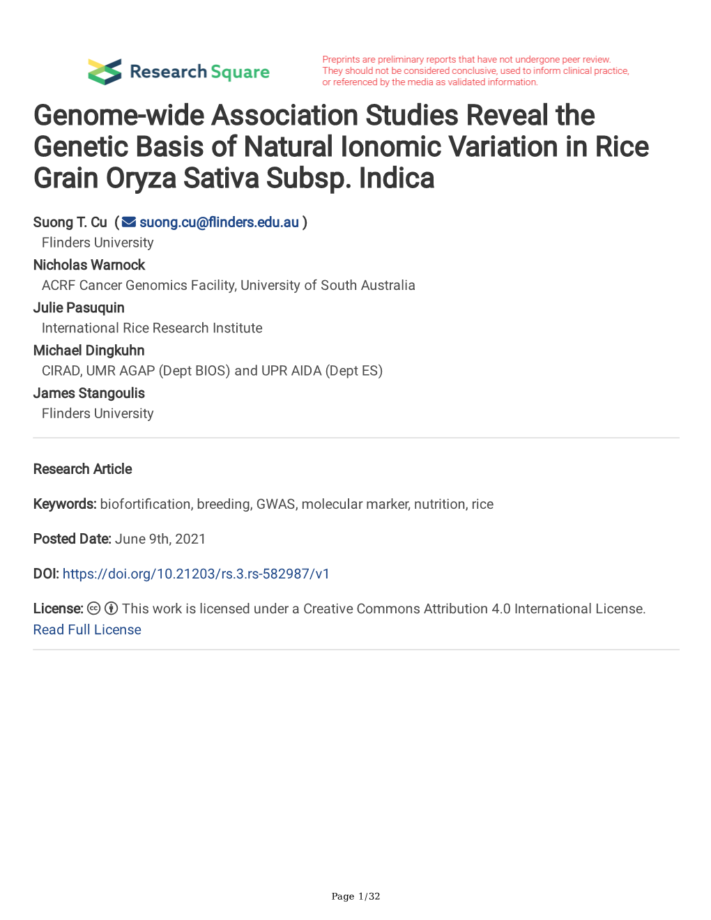 Genome-Wide Association Studies Reveal the Genetic Basis of Natural Ionomic Variation in Rice Grain Oryza Sativa Subsp