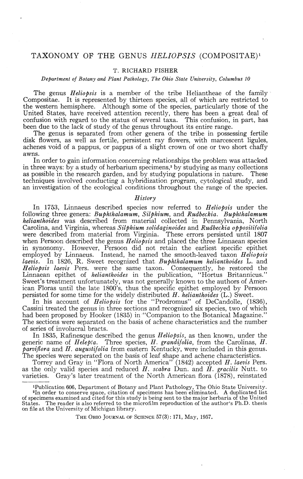 Taxonomy of the Genus Heliopsis (Compositae)1