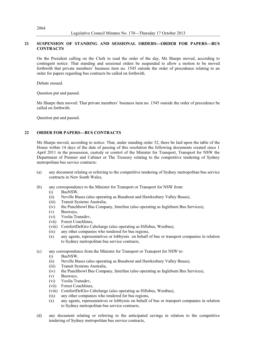2064 Legislative Council Minutes No. 170—Thursday 17 October 2013 21