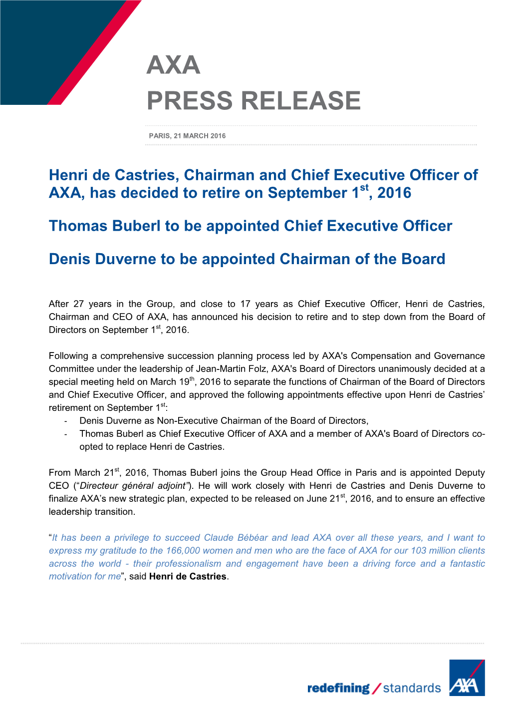 Axa Press Release