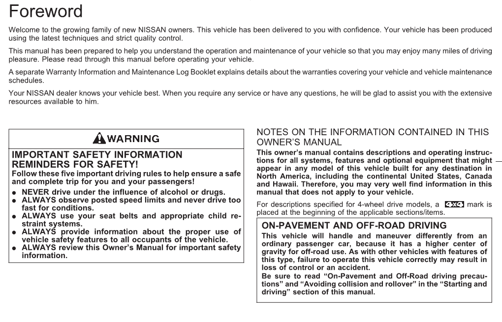 1997 Nissan Pathfinder Owners Manual