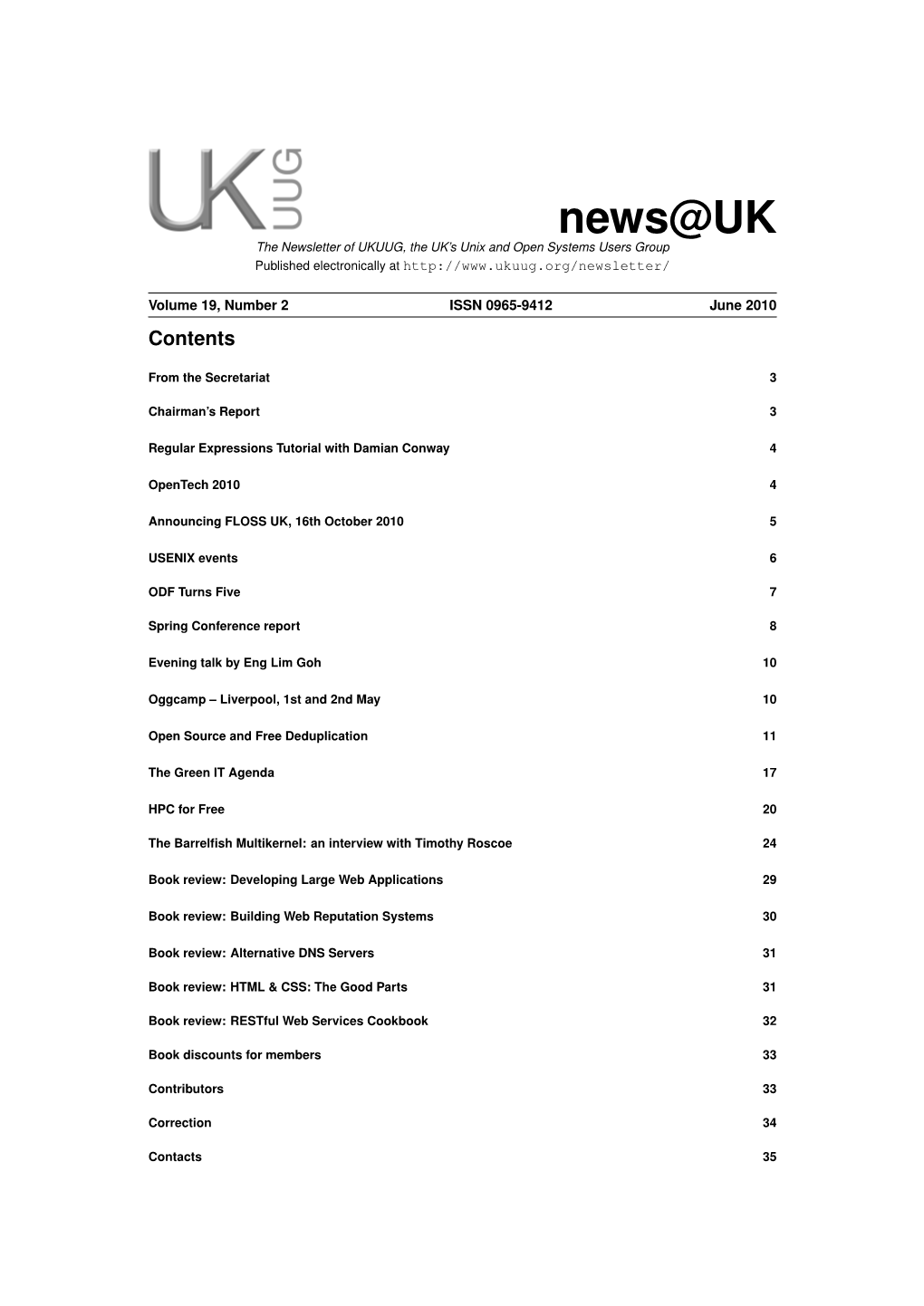 News@UK the Newsletter of UKUUG, the UK’S Unix and Open Systems Users Group Published Electronically At