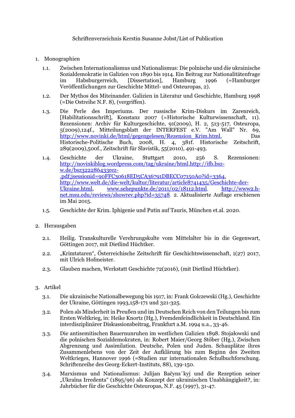 Schriftenverzeichnis Kerstin Susanne Jobst/List of Publication