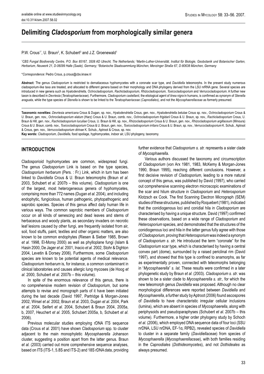 Delimiting Cladosporium from Morphologically Similar Genera