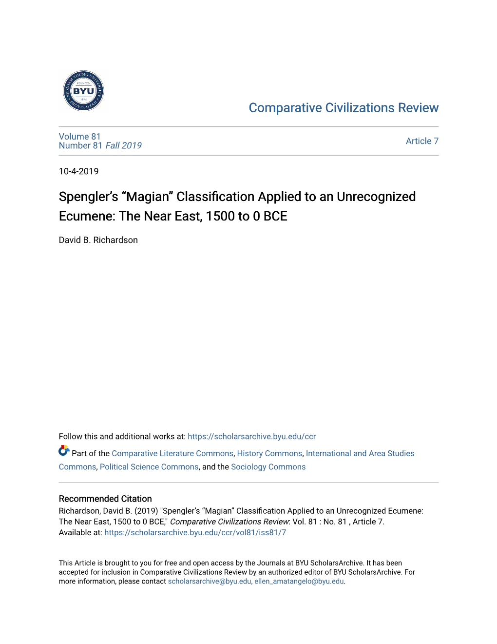 Spengler's “Magian” Classification Applied to an Unrecognized Ecumene