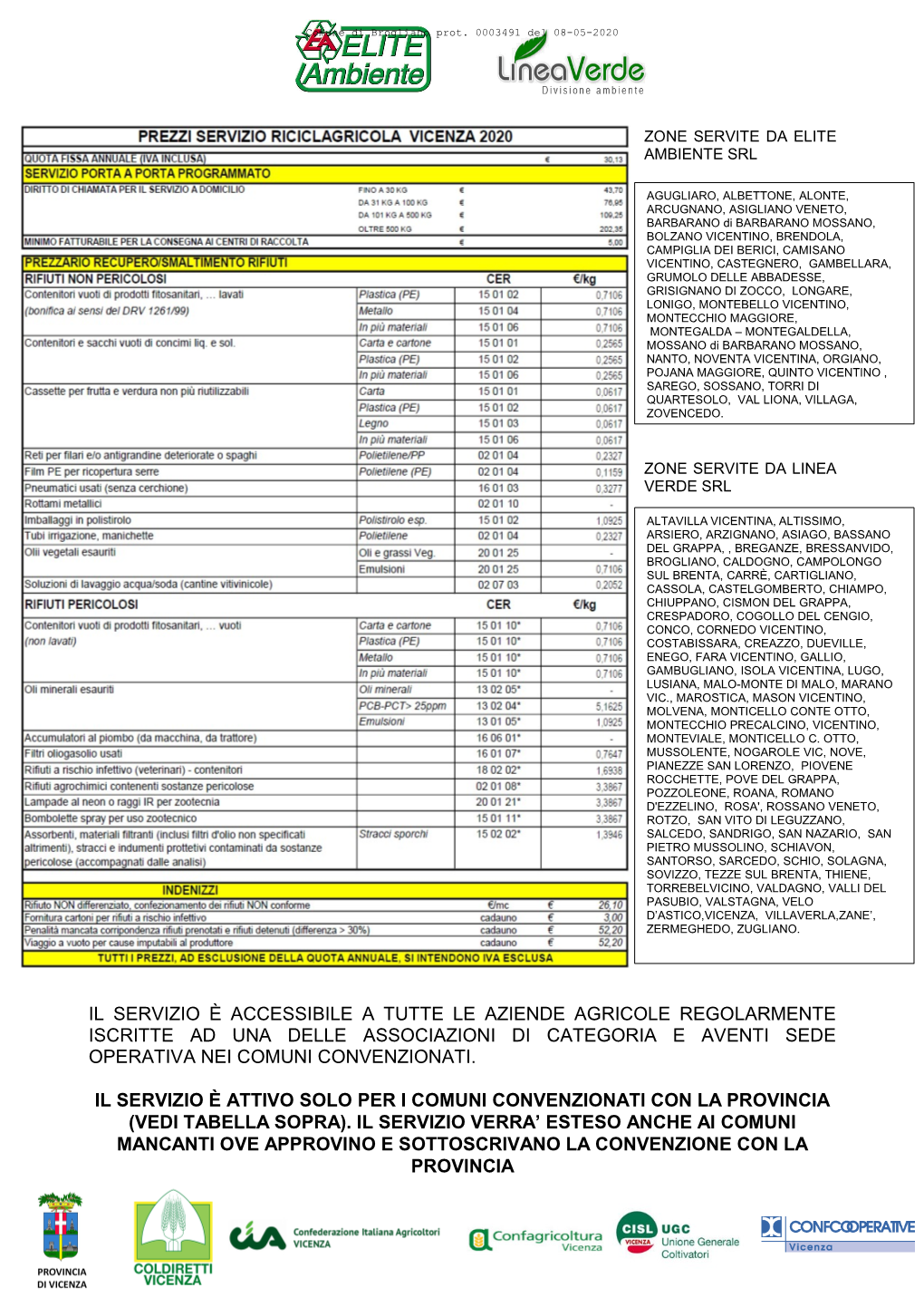 Il Servizio È Accessibile a Tutte Le Aziende Agricole Regolarmente Iscritte Ad Una Delle Associazioni Di Categoria E Aventi Sede Operativa Nei Comuni Convenzionati