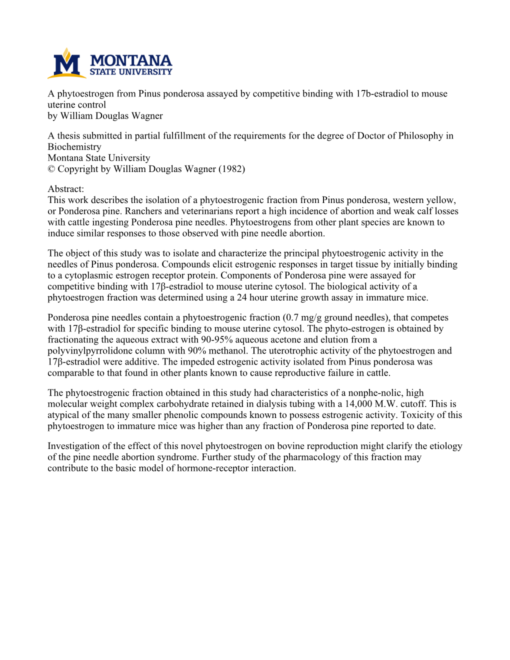 A Phytoestrogen from Pinus Ponderosa Assayed by Competitive