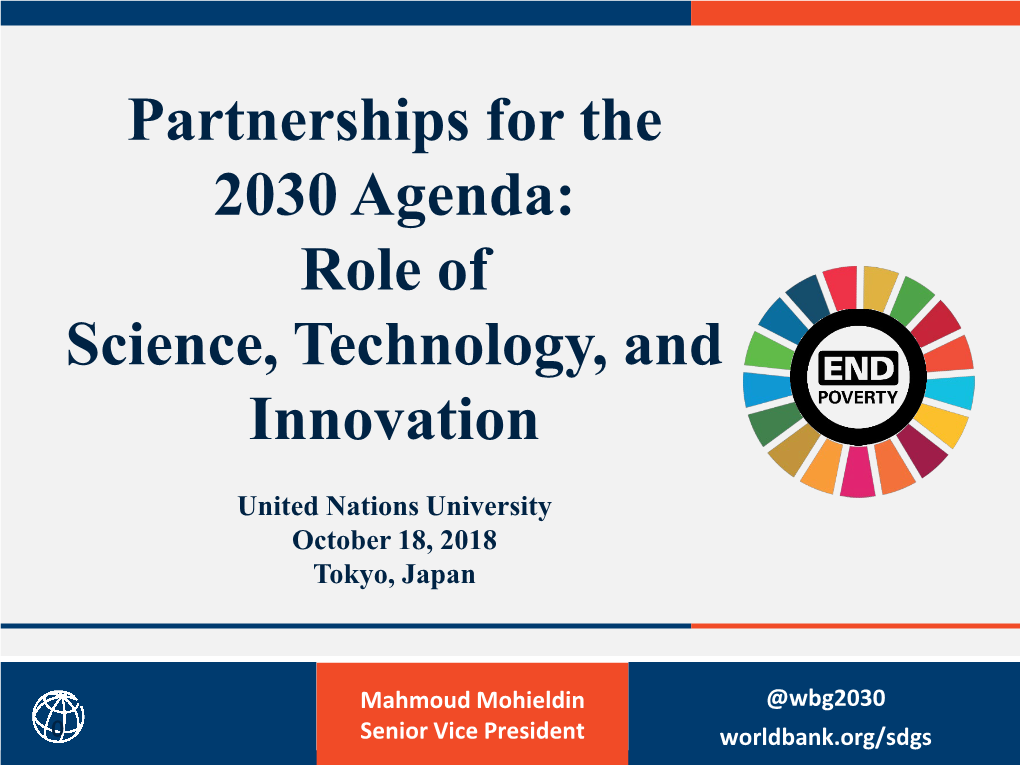 Partnerships for the 2030 Agenda: Role of Science, Technology, and Innovation