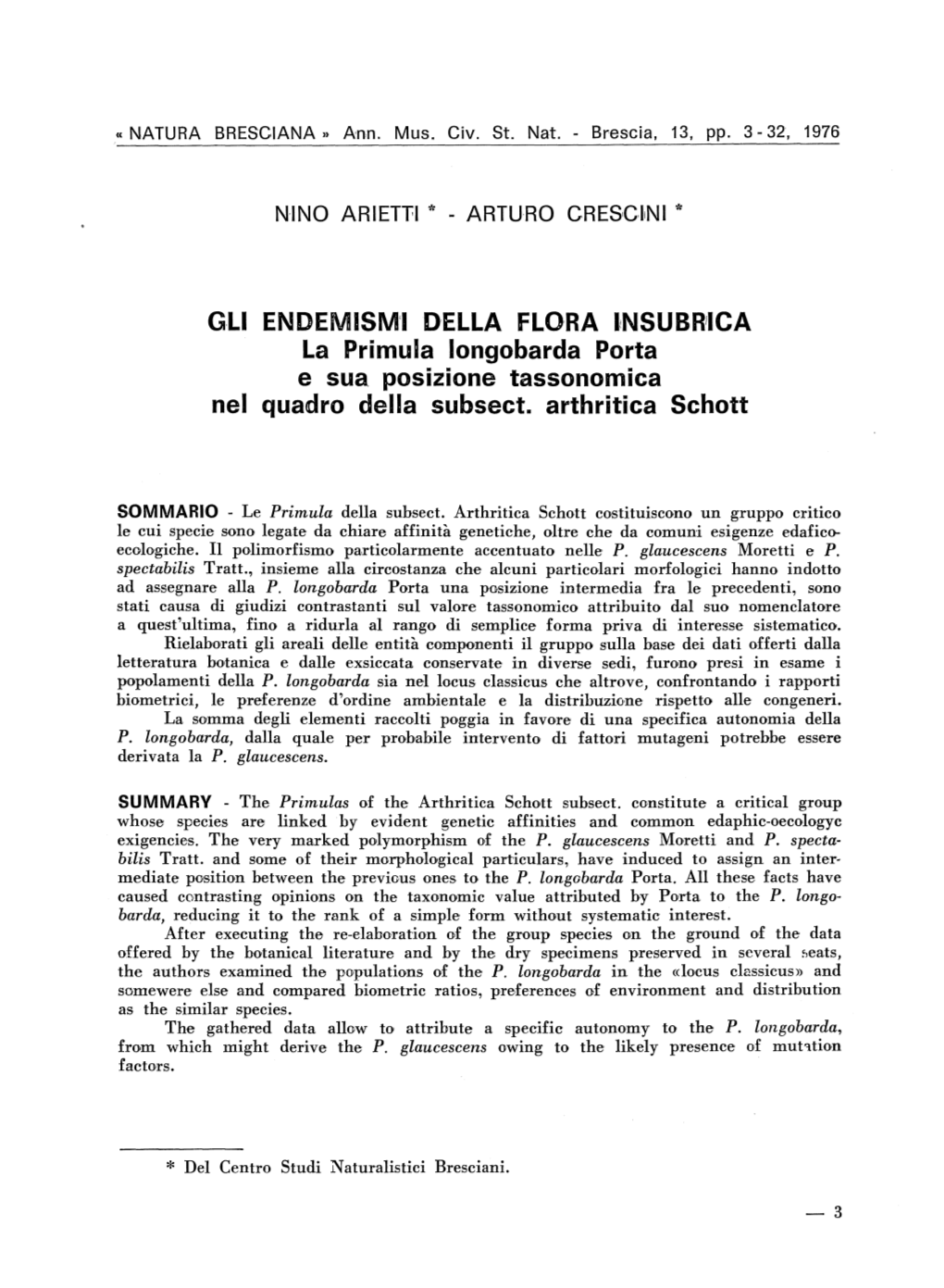 Gli ENDEMISMI DELLA FLORA Insubrrica La Primula Longobarda Porta E Sua Posizione Tassonomica Nel Quadro Della Subsect