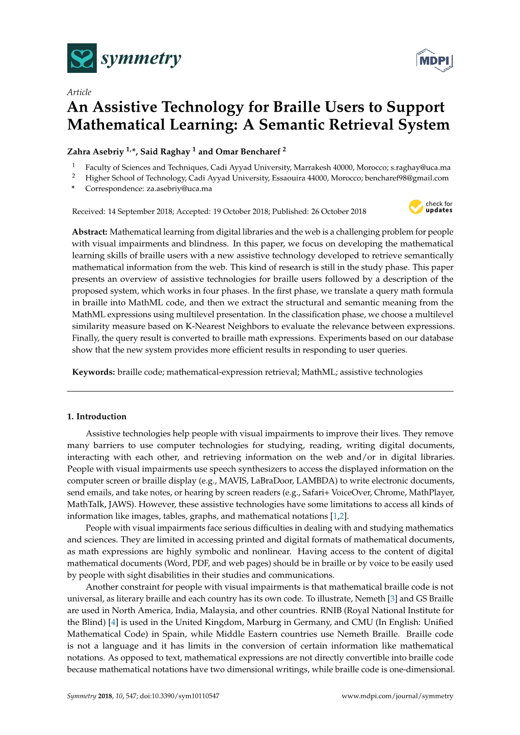 An Assistive Technology for Braille Users to Support Mathematical Learning: a Semantic Retrieval System