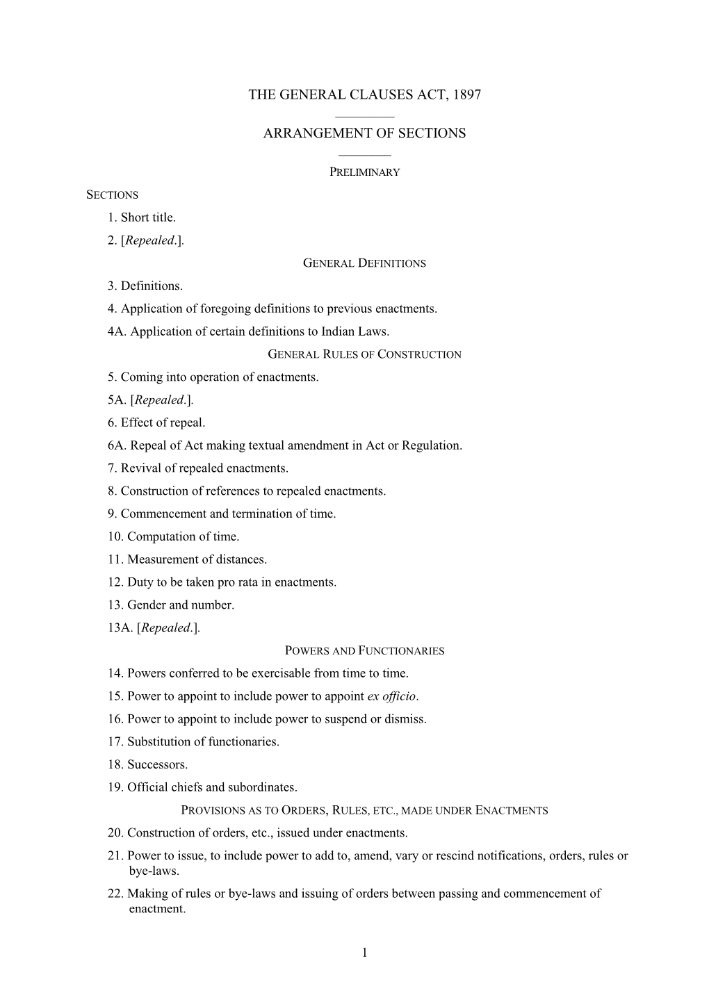 The General Clauses Act, 1897 Arrangement of Sections