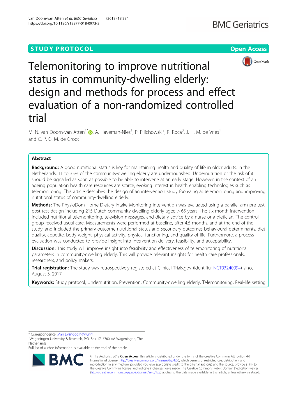 Telemonitoring to Improve Nutritional Status in Community-Dwelling Elderly