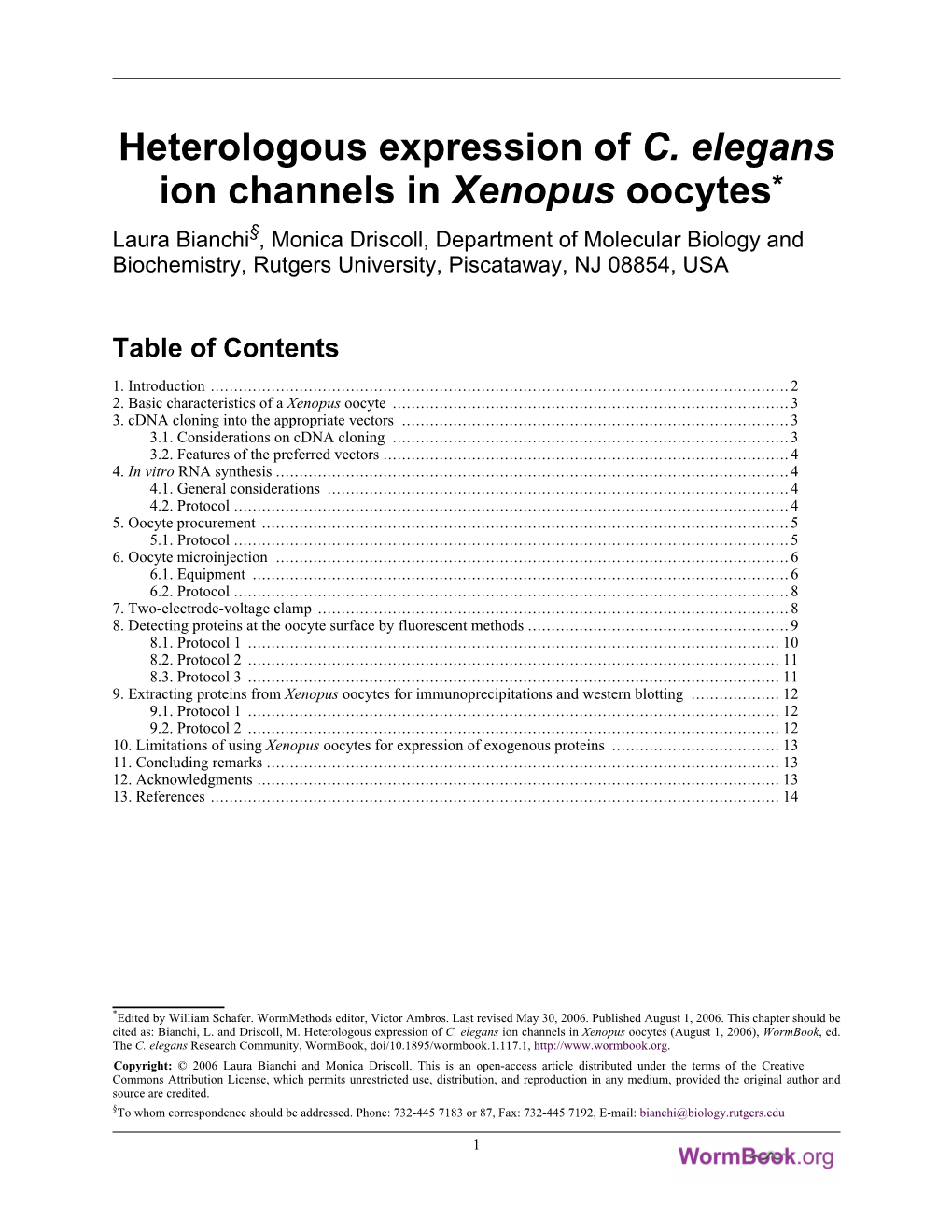 Heterologous Expression of C. Elegans Ion Channels