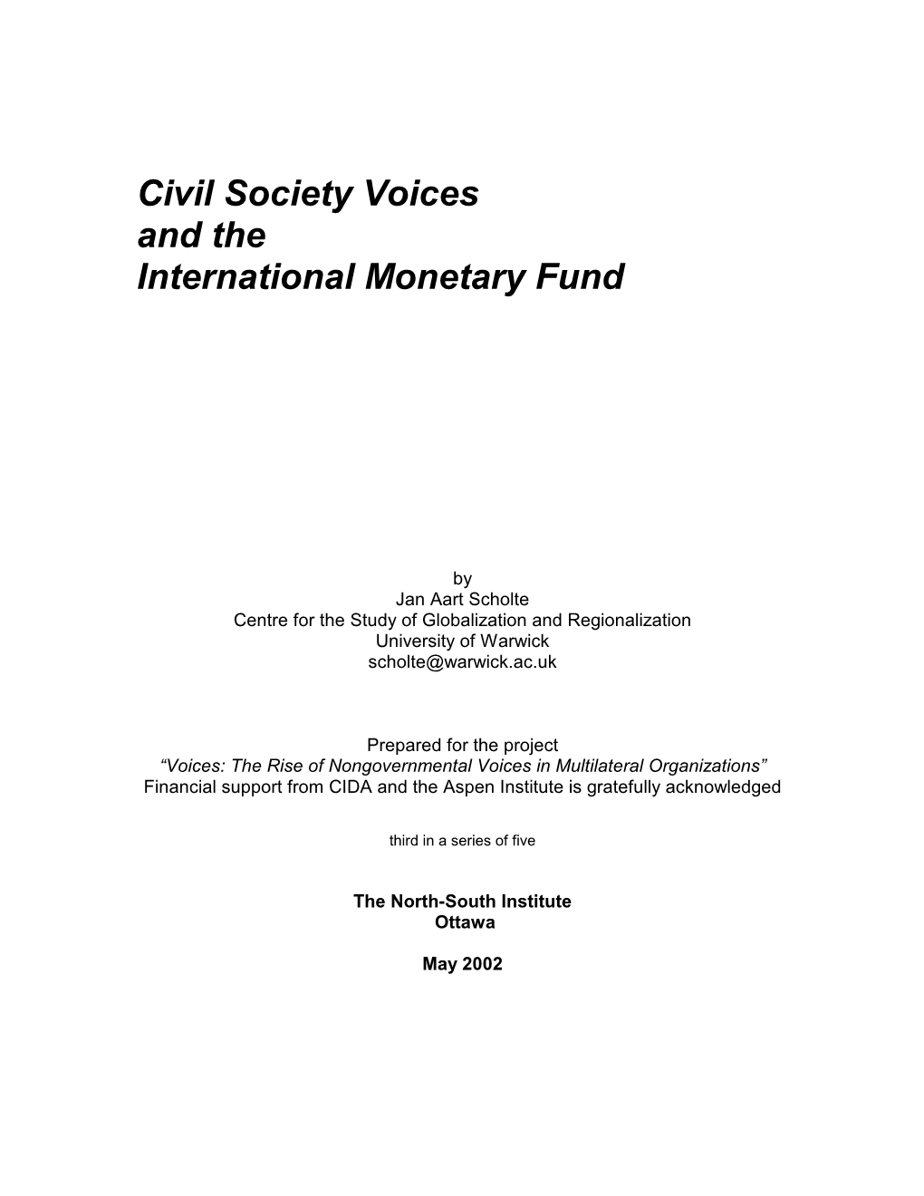Civil Society Voices and the International Monetary Fund