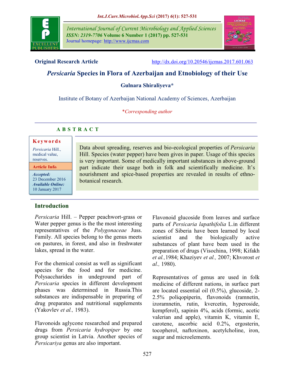 Persicaria Species in Flora of Azerbaijan and Etnobiology of Their Use