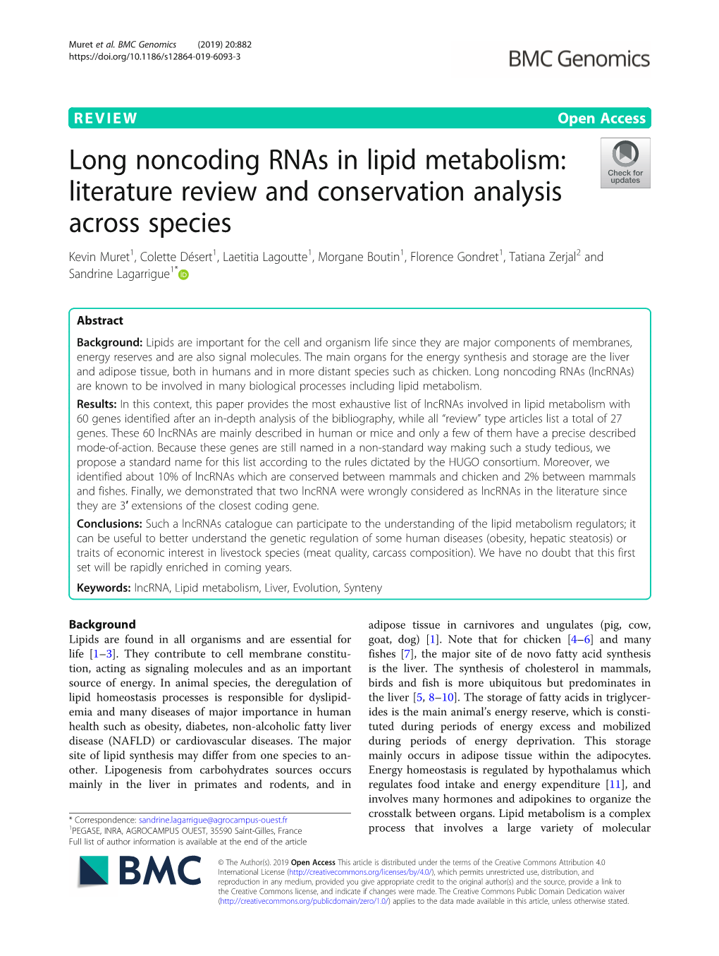 Long Noncoding Rnas in Lipid Metabolism