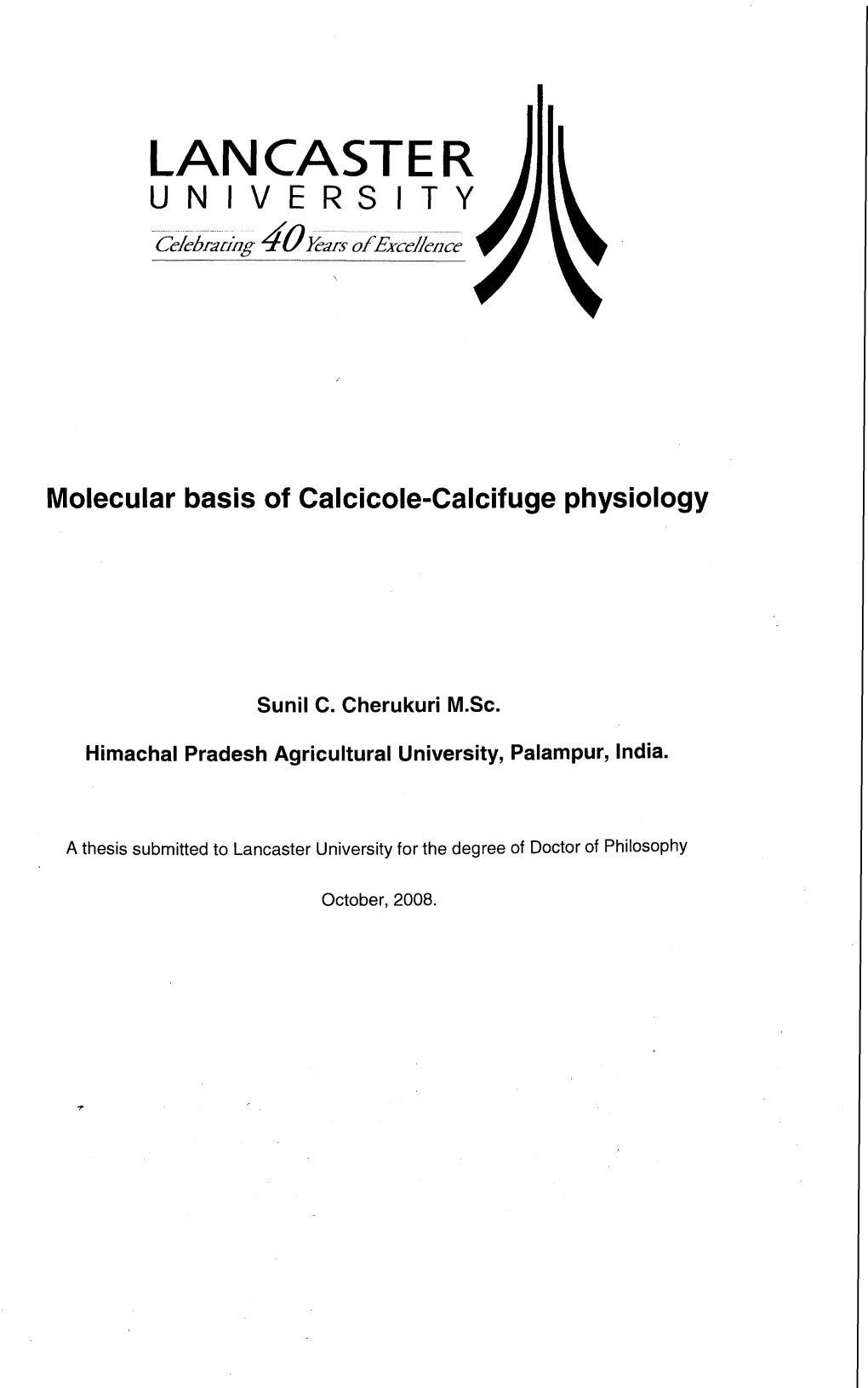 Yv Molecular Basis of Calcicole-Calcifuge Physiology