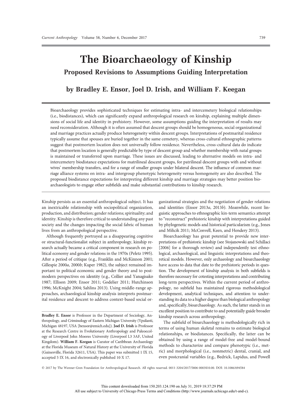 The Bioarchaeology of Kinship Proposed Revisions to Assumptions Guiding Interpretation