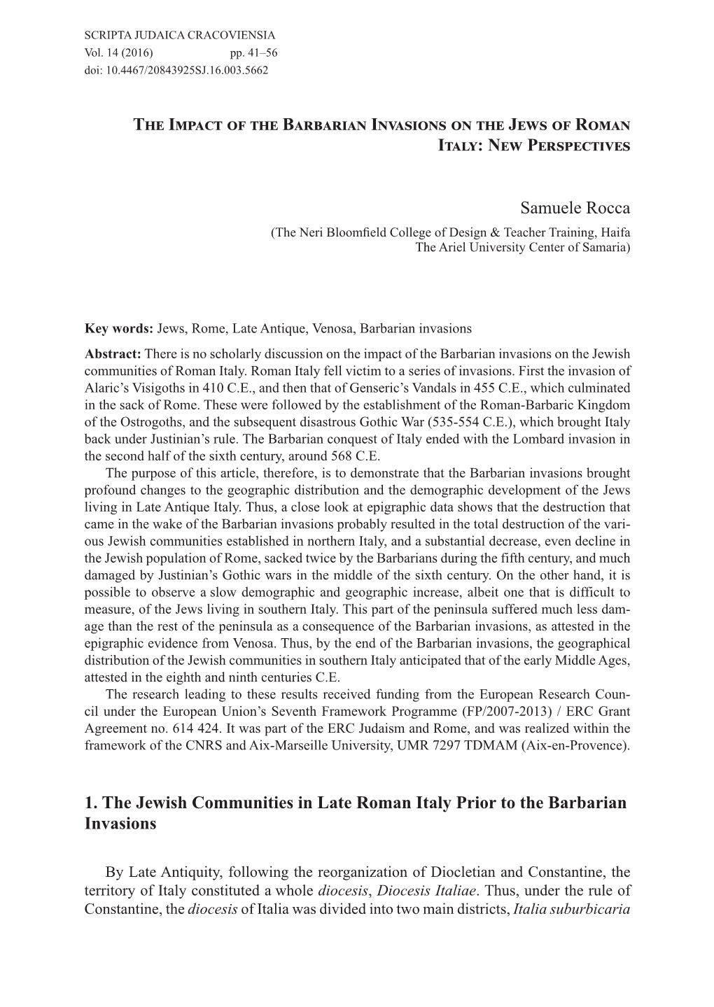 The Impact of the Barbarian Invasions on the Jews of Roman Italy: New Perspectives 43