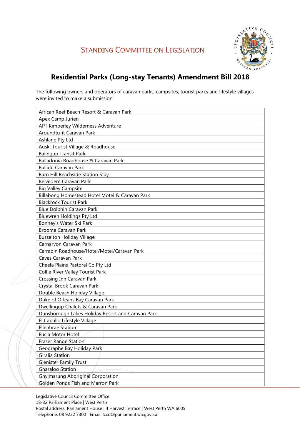 Residential Parks (Long-Stay Tenants) Amendment Bill 2018