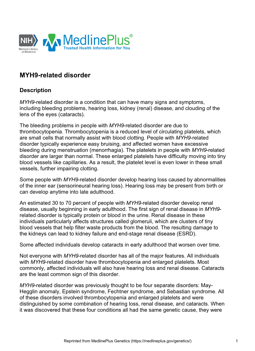 MYH9-Related Disorder