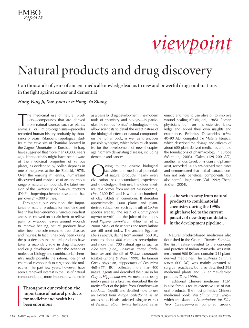 Viewpointviewpoint Natural Products and Drug Discovery