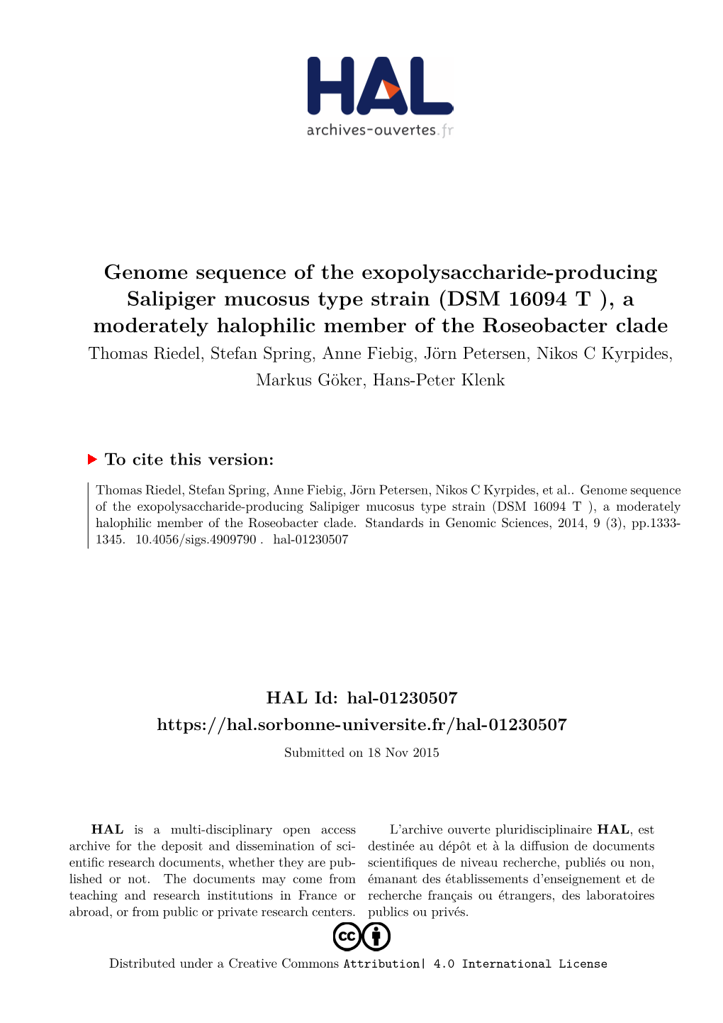 Genome Sequence of the Exopolysaccharide-Producing