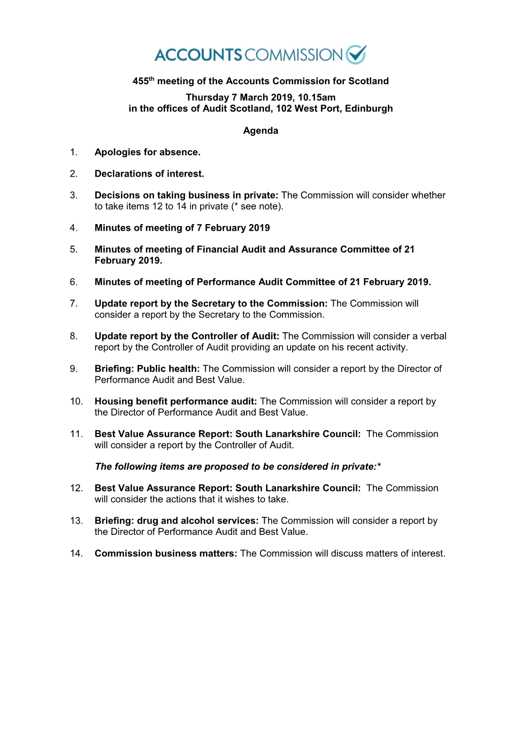 Accounts Commission Agenda 7 March 2019