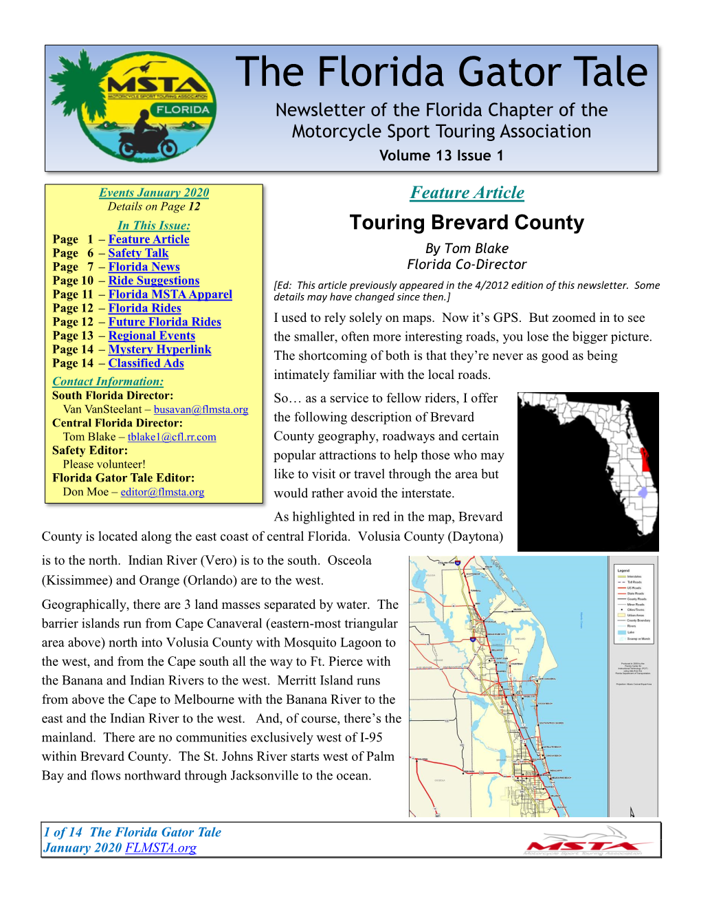 The Florida Gator Tale Newsletter of the Florida Chapter of the Motorcycle Sport Touring Association Volume 13 Issue 1