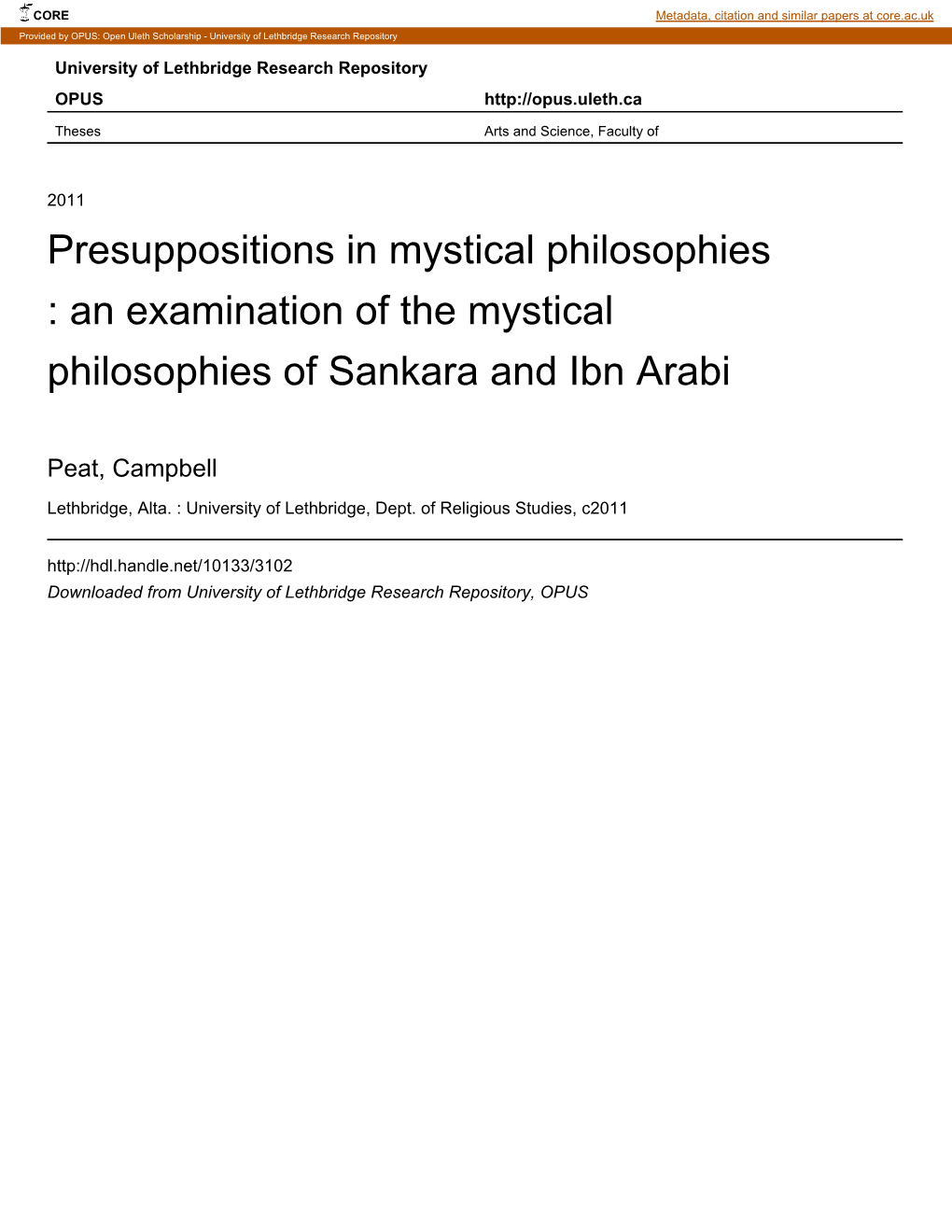 An Examination of the Mystical Philosophies of Sankara and Ibn Arabi