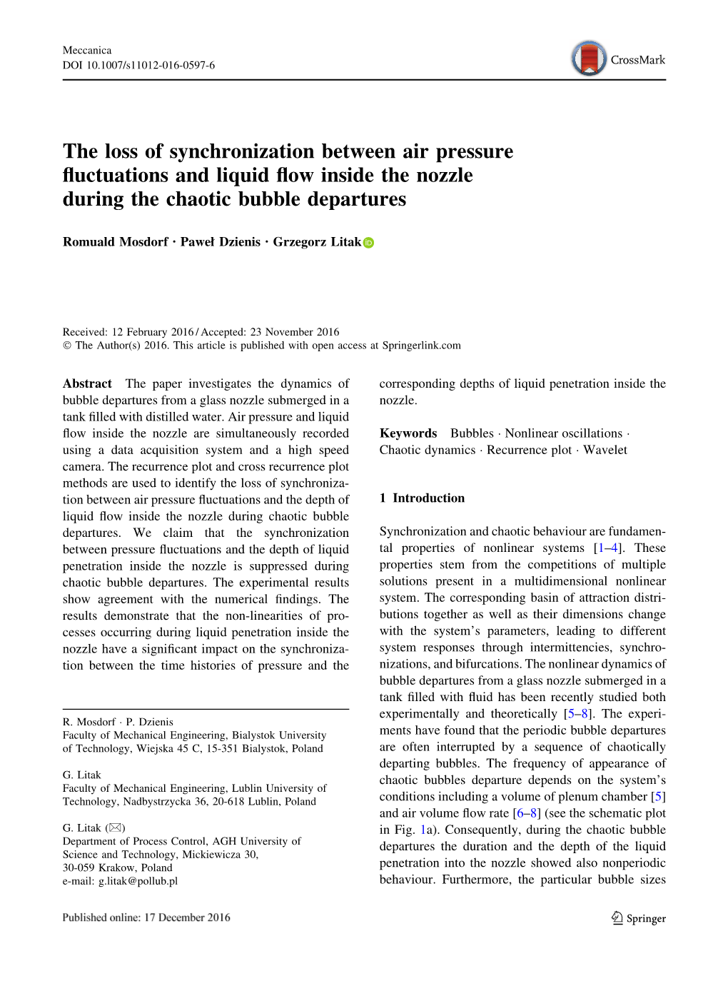 The Loss of Synchronization Between Air Pressure Fluctuations and Liquid