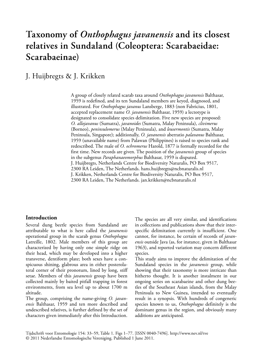 Taxonomy of Onthophagus Javanensis and Its Closest Relatives in Sundaland (Coleoptera: Scarabaeidae: Scarabaeinae)