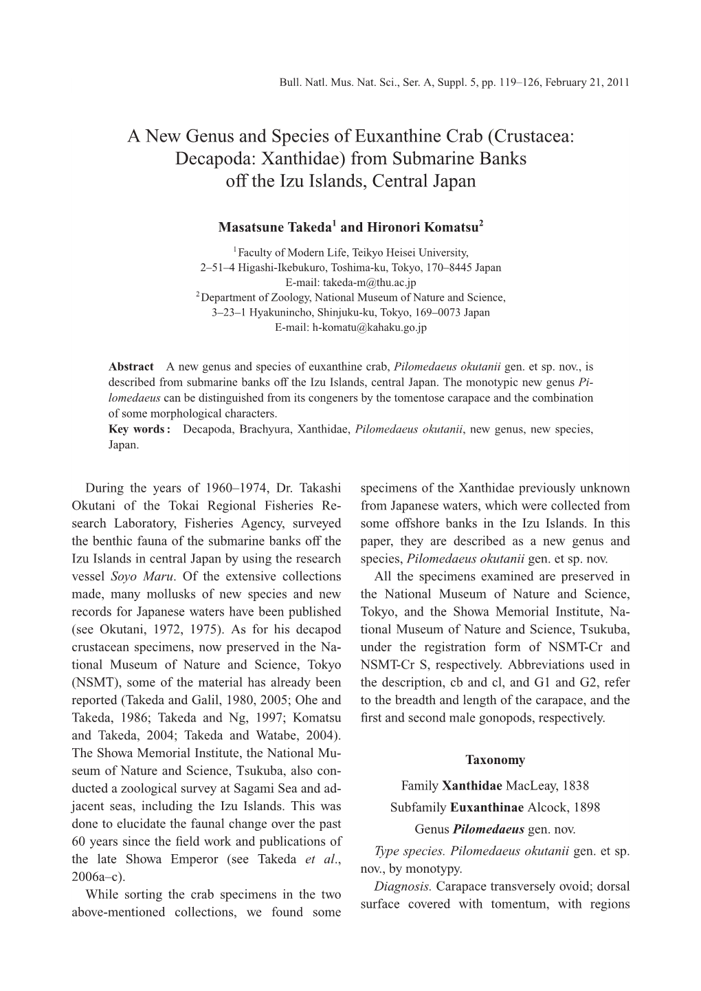 A New Genus and Species of Euxanthine Crab (Crustacea: Decapoda: Xanthidae) from Submarine Banks Off the Izu Islands, Central Japan