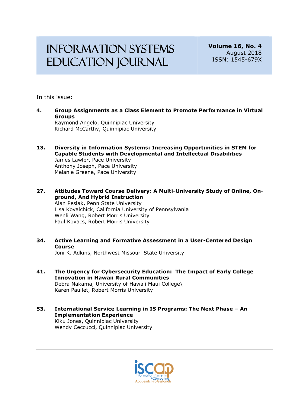 Information Systems Education Journal (ISEDJ) 16 (4) ISSN: 1545-679X August 2018 ______