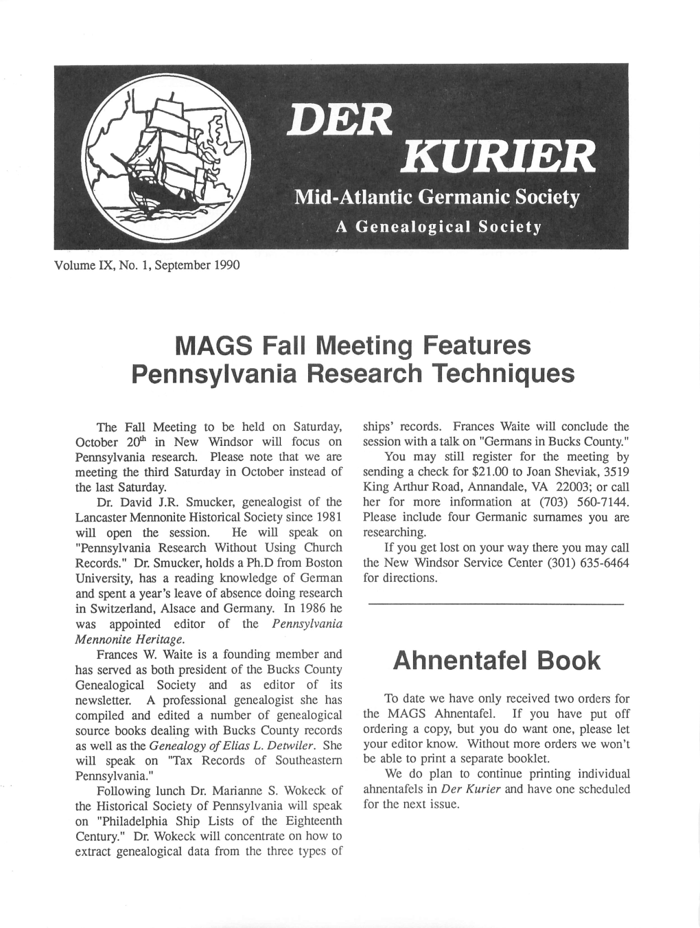 KURIER Mid-Atlantic Germanic Society a Genealogical Society