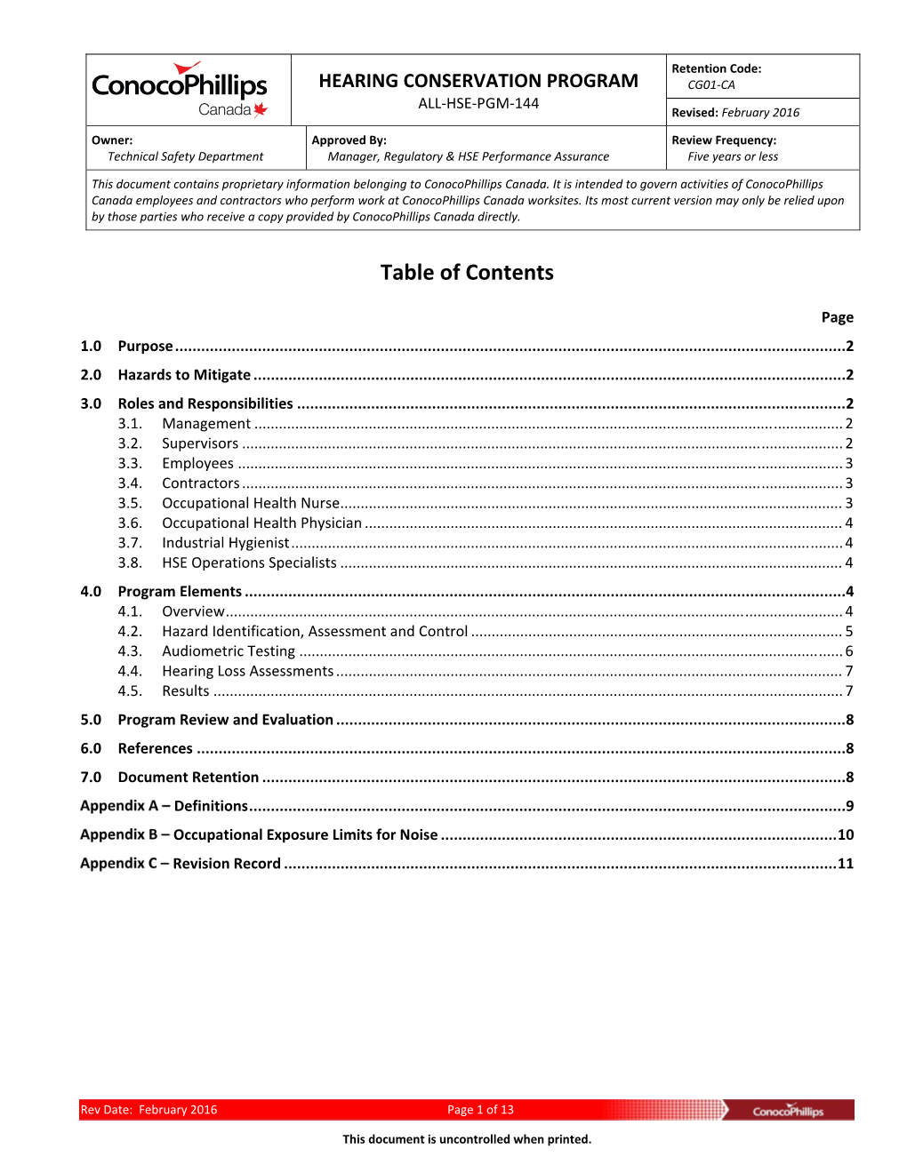 Table of Contents