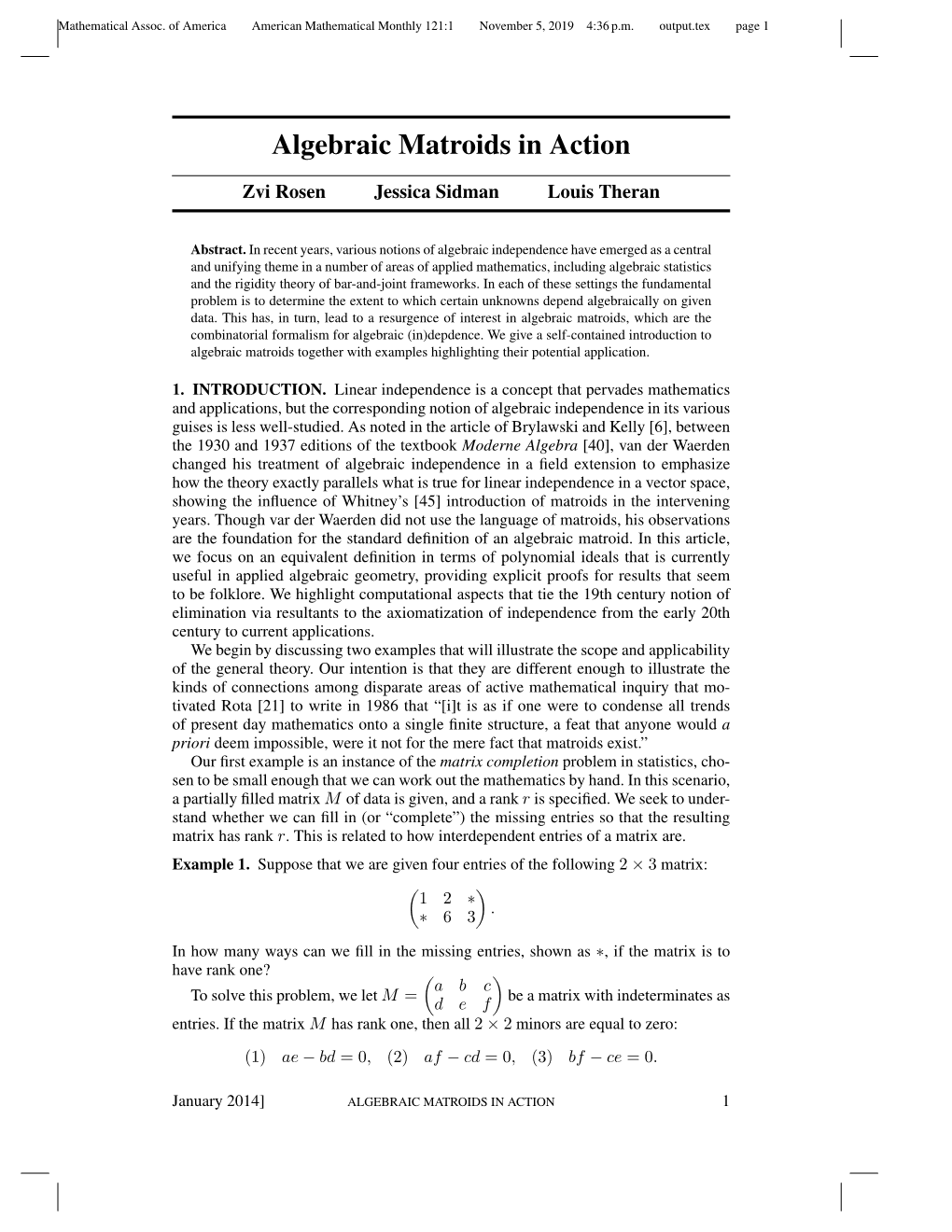 Algebraic Matroids in Action