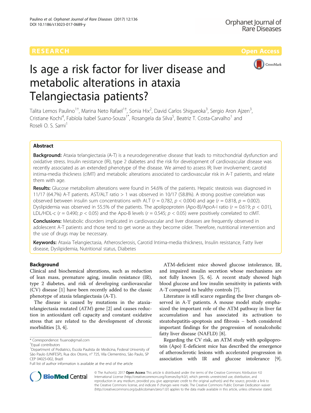 Is Age a Risk Factor for Liver Disease and Metabolic Alterations in Ataxia