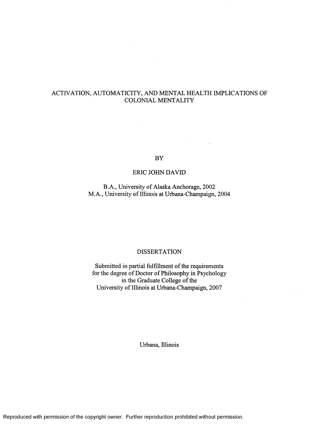 Activation, Automaticity, and Mental Health Implications of Colonial Mentality