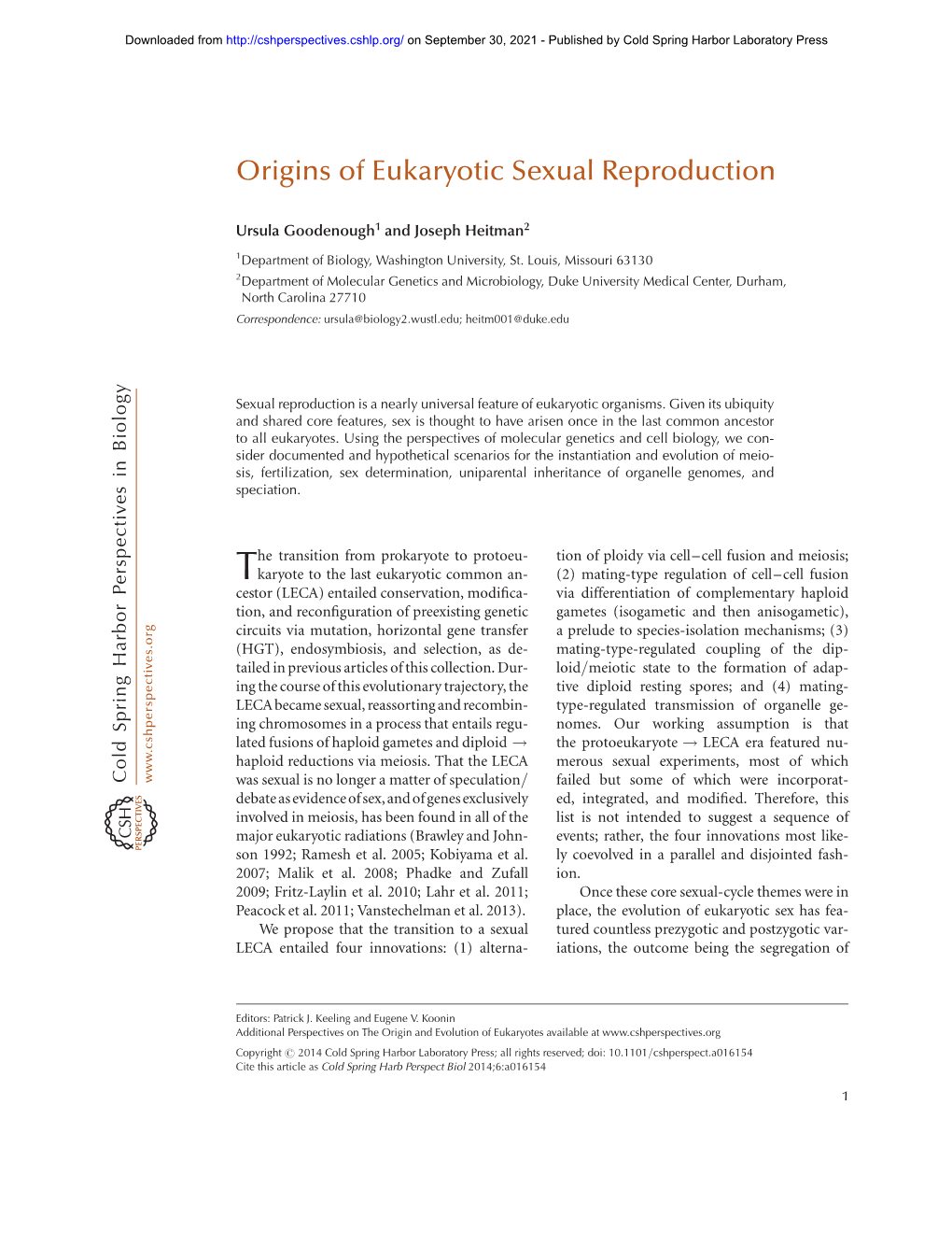 Origins of Eukaryotic Sexual Reproduction