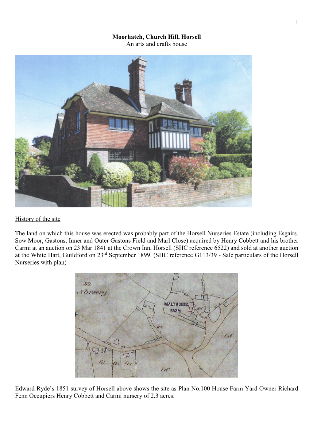 Moorhatch, Church Hill, Horsell an Arts and Crafts House History of The