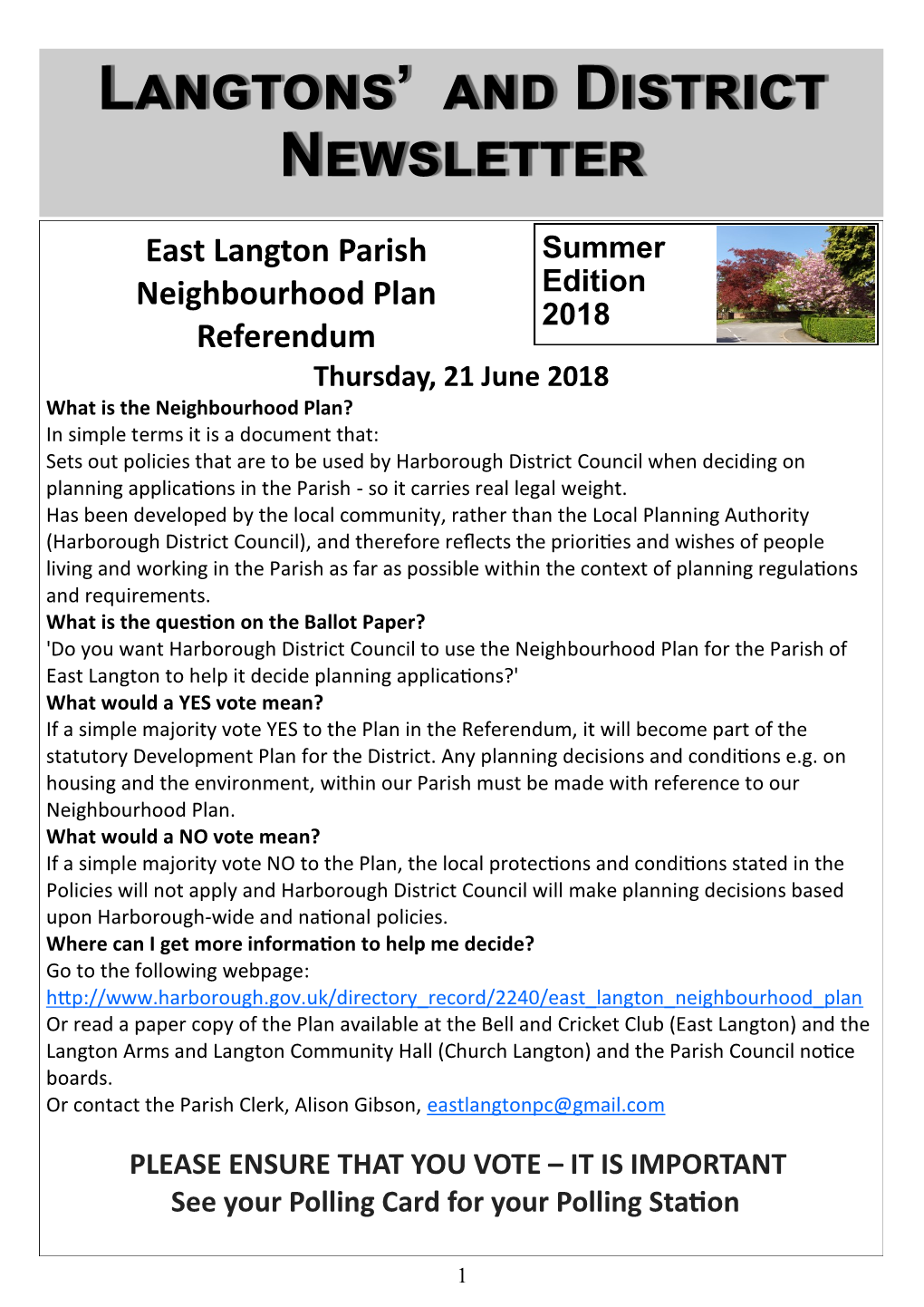 Langtons' and District Newsletter