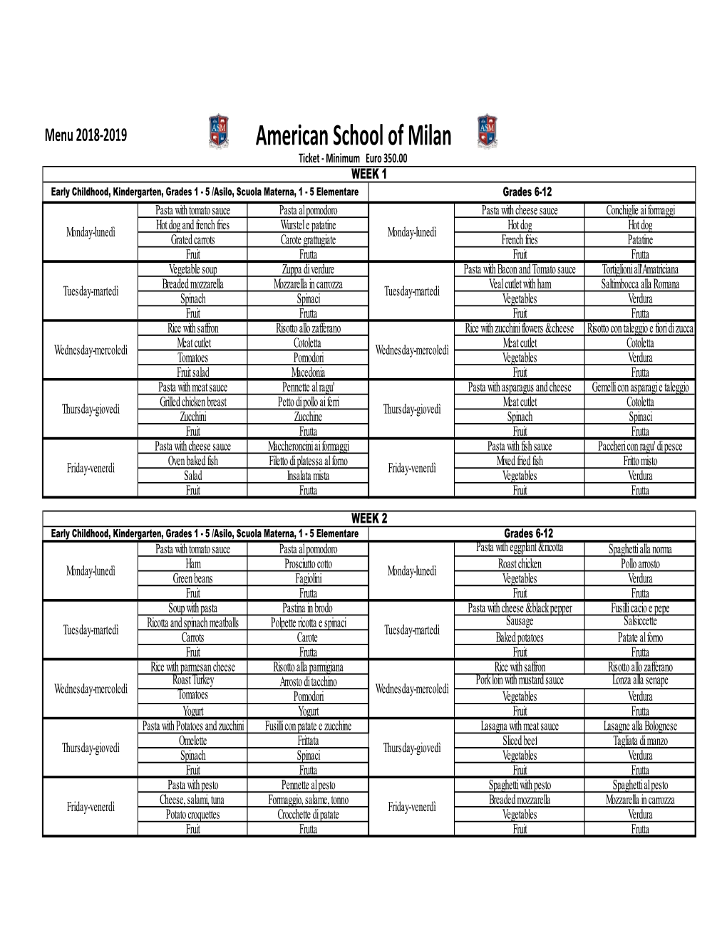 ASM Cafeteria Menu 2018 19.Xlsx