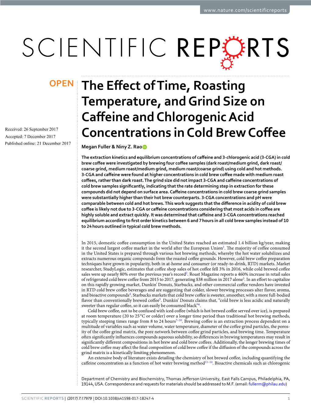 The Effect of Time, Roasting Temperature, and Grind Size On