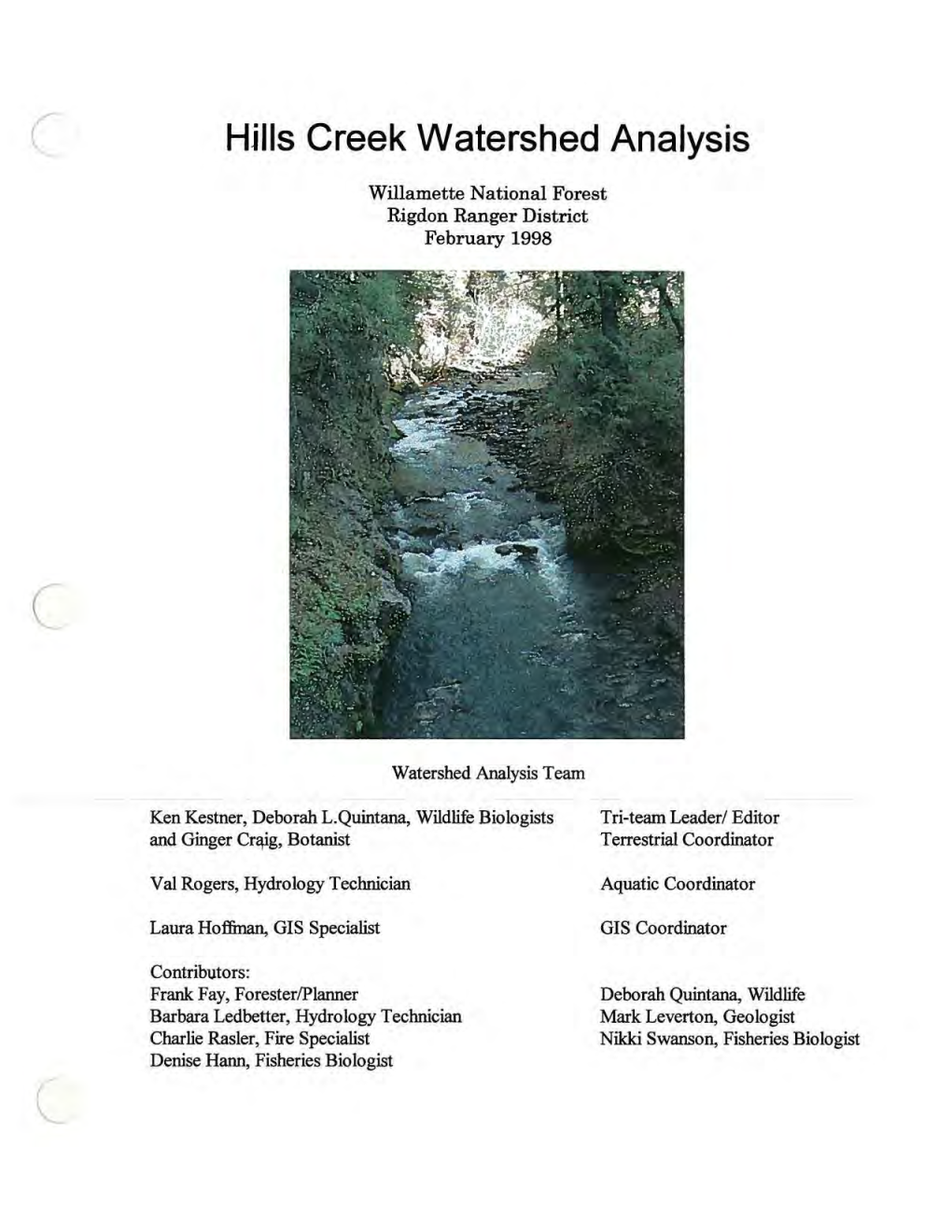 Hjlls Creek Watershed Analysis