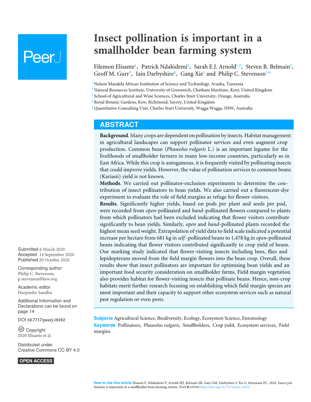 Insect Pollination Is Important in a Smallholder Bean Farming System