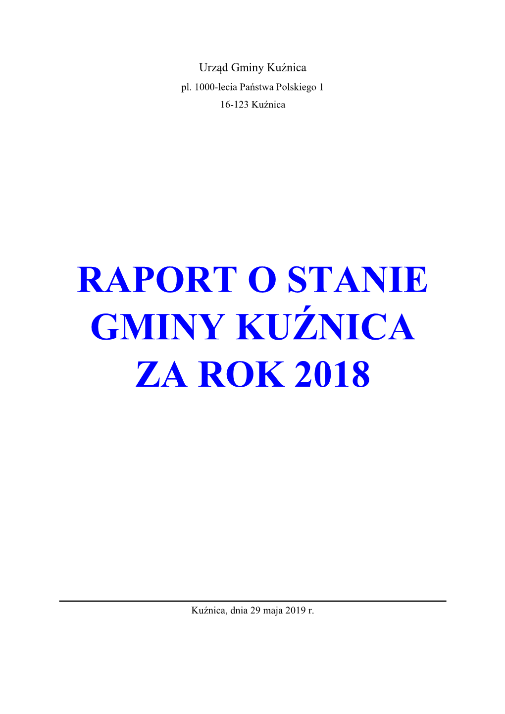 Raport O Stanie Gminy Kuźnica Za Rok 2018