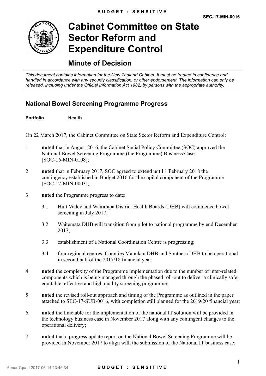 National Bowel Screening Programme Progress