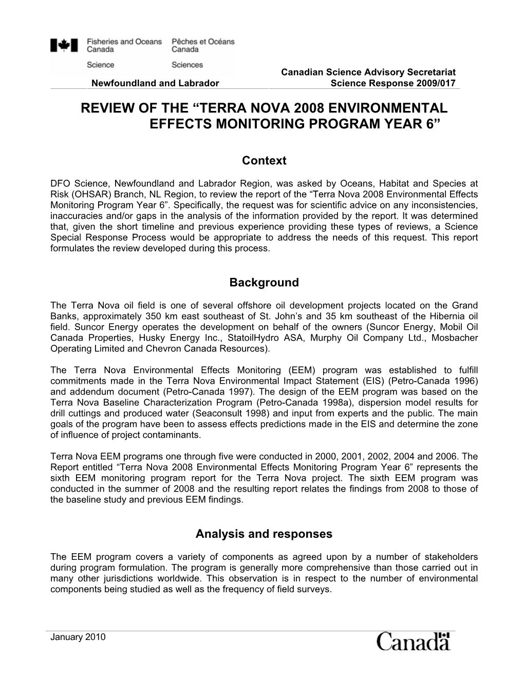 Terra Nova 2008 Environmental Effects Monitoring Program Year 6”
